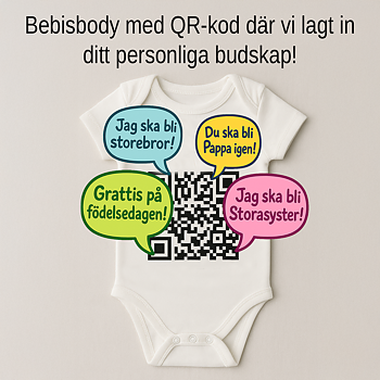 Bebisbody med QR-kod med Ditt personliga budskap