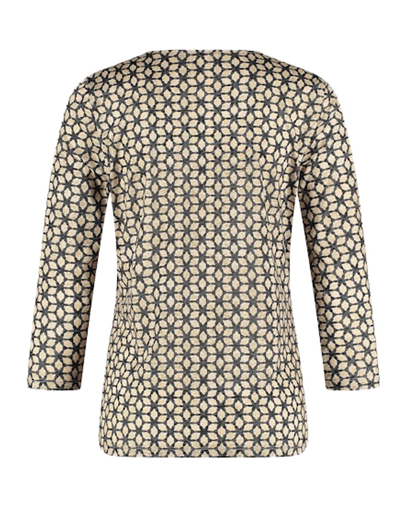 Topp trekvartsärm mönstrad svart/beige
