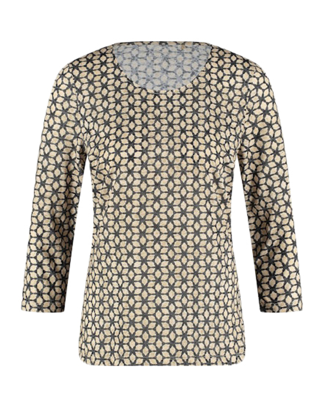 Topp trekvartsärm mönstrad svart/beige