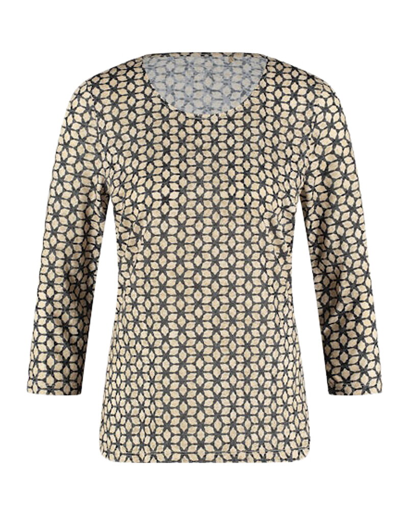 Topp trekvartsärm mönstrad svart/beige