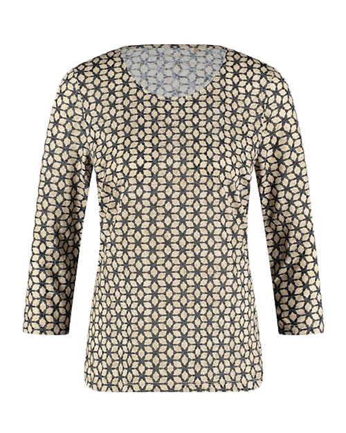 Topp trekvartsärm mönstrad svart/beige