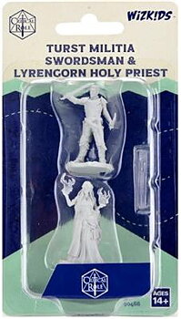 Critical Role Unpainted Miniatures: Turst Militia Swordsman & Lyrengorn Holy Priest