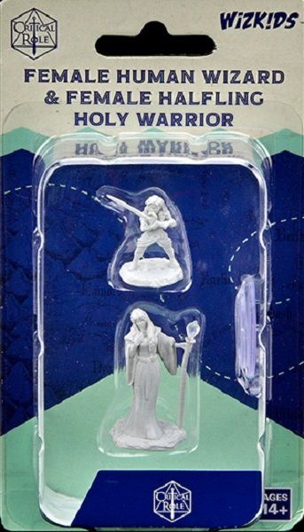 Critical Role Unpainted Miniatures: Human Wizard Female & Halfling Holy Warrior Female