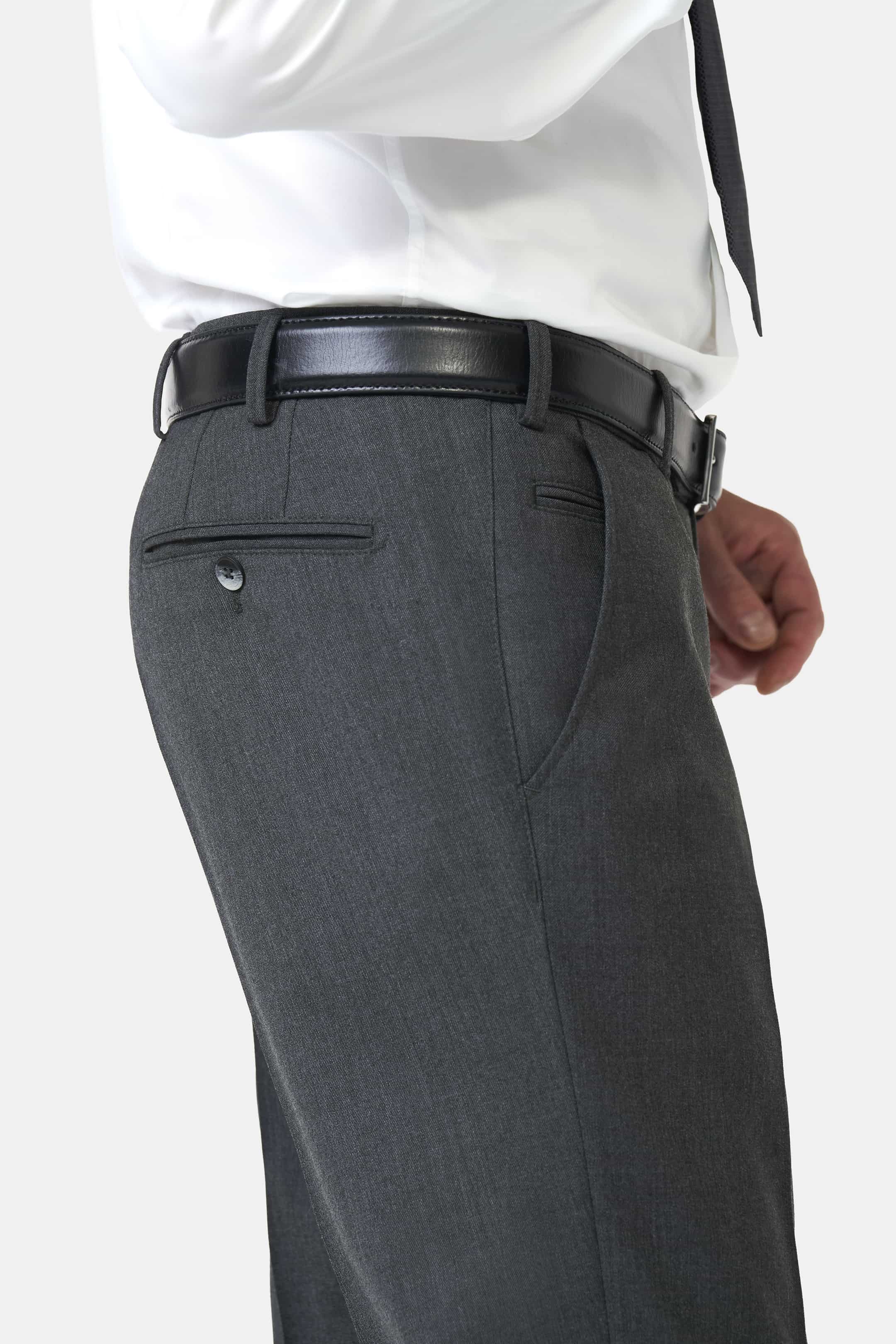 Grå (dark grey) maskintvättbara ullbyxor i Teflon Twill och modern passform (Meyer / Bonn) - 4