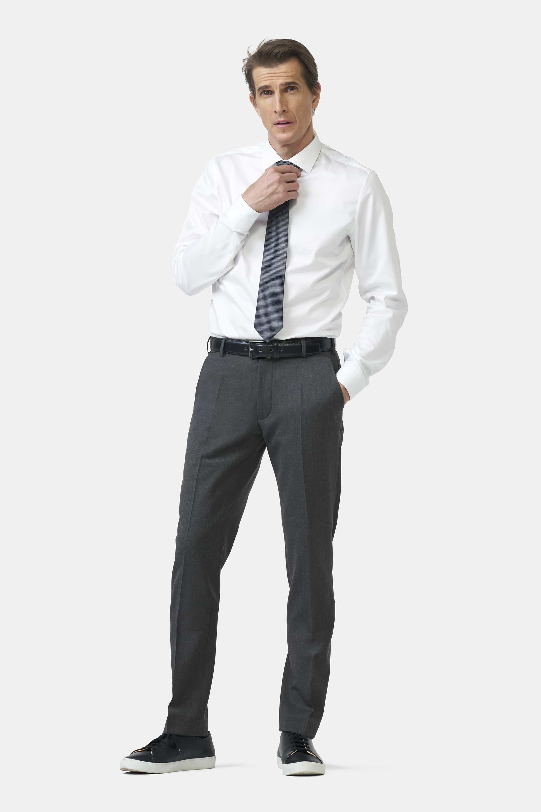 Grå (dark grey) maskintvättbara ullbyxor i Teflon Twill och modern passform (Meyer / Bonn) - 3