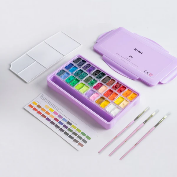 HIMI Twin Cup Gouache Set 36+3 Brushes Purple