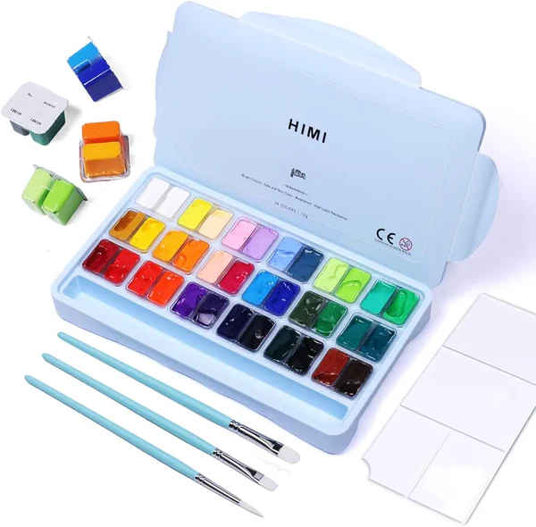 HIMI Twin Cup Gouache Set 36+3 Brushes Ice Blue