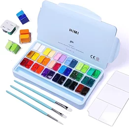 HIMI Twin Cup Gouache Set 36+3 Brushes Ice Blue