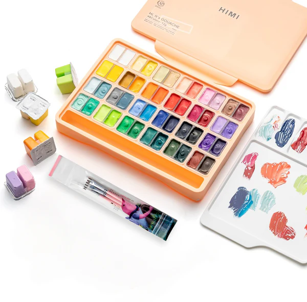 HIMI Twin Cup Gouache Set 48+3 Brushes Peach Fuzz