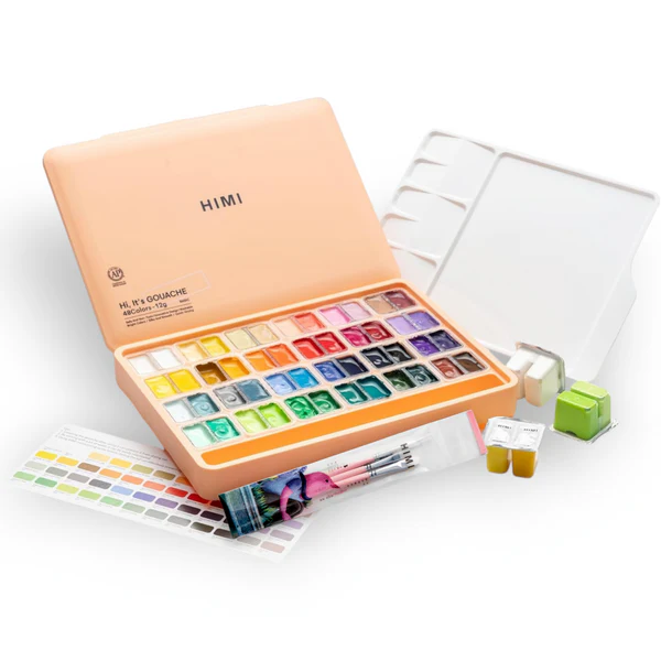 HIMI Twin Cup Gouache Set 48+3 Brushes Peach Fuzz - 3