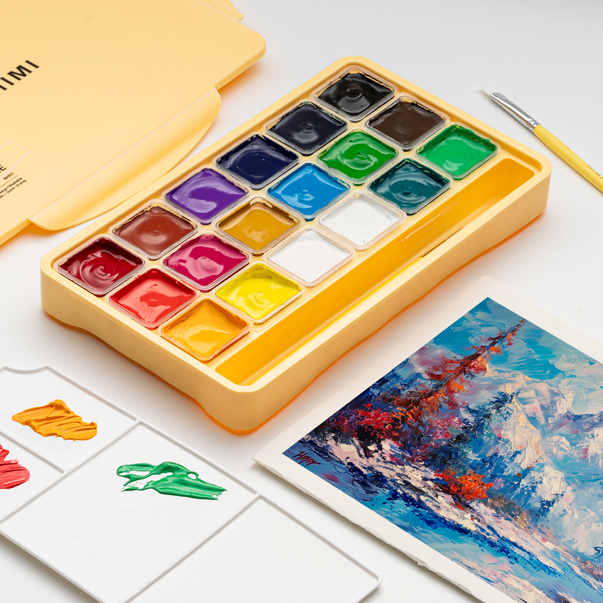 HIMI Jelly Cup Gouache Set 18+3 Brushes Yellow - 3