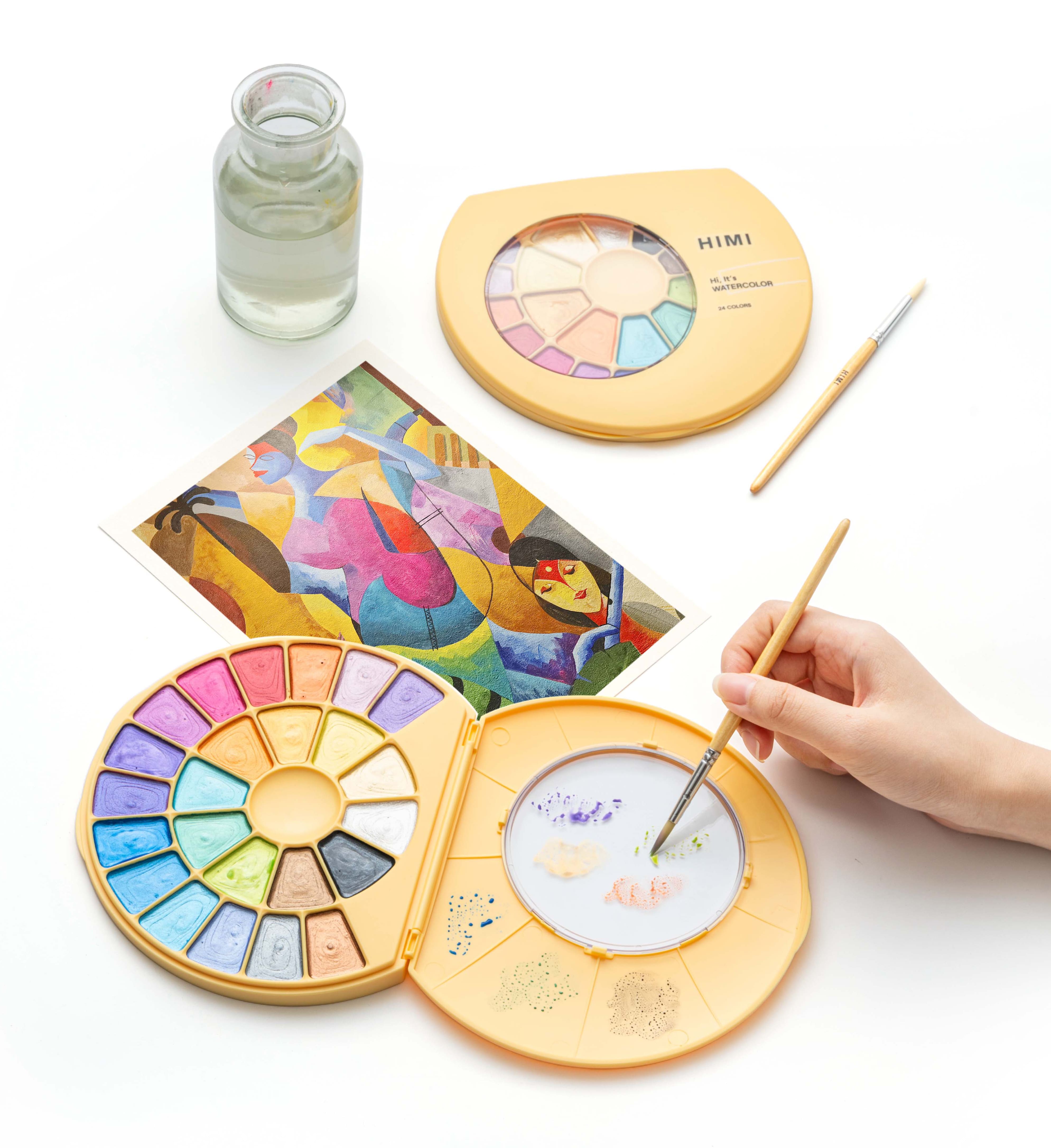 HIMI Semi-Moist Watercolour Set - 24, Pans Yellow Case, Metallic Edition - 4