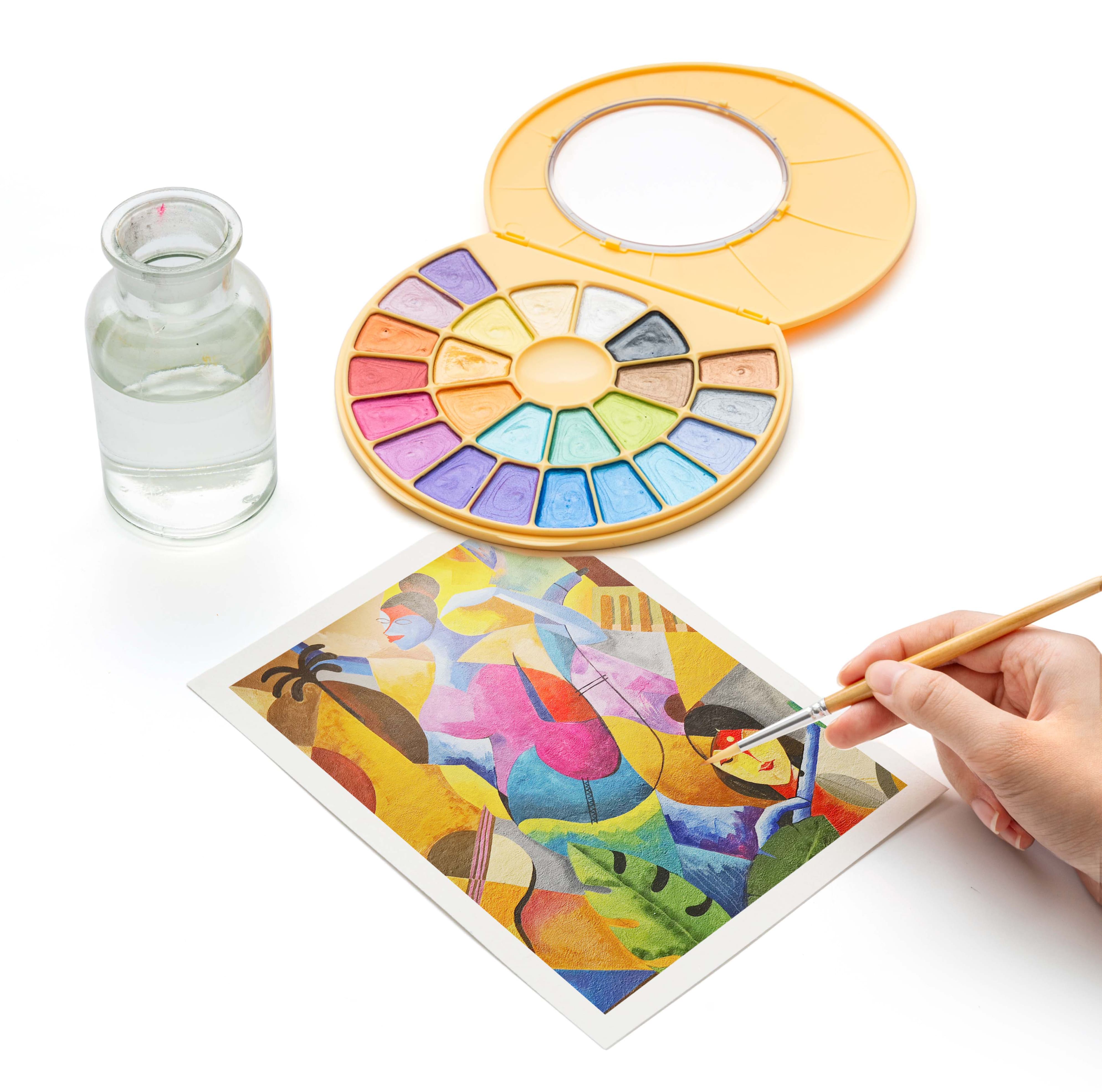 HIMI Semi-Moist Watercolour Set - 24, Pans Yellow Case, Metallic Edition - 3