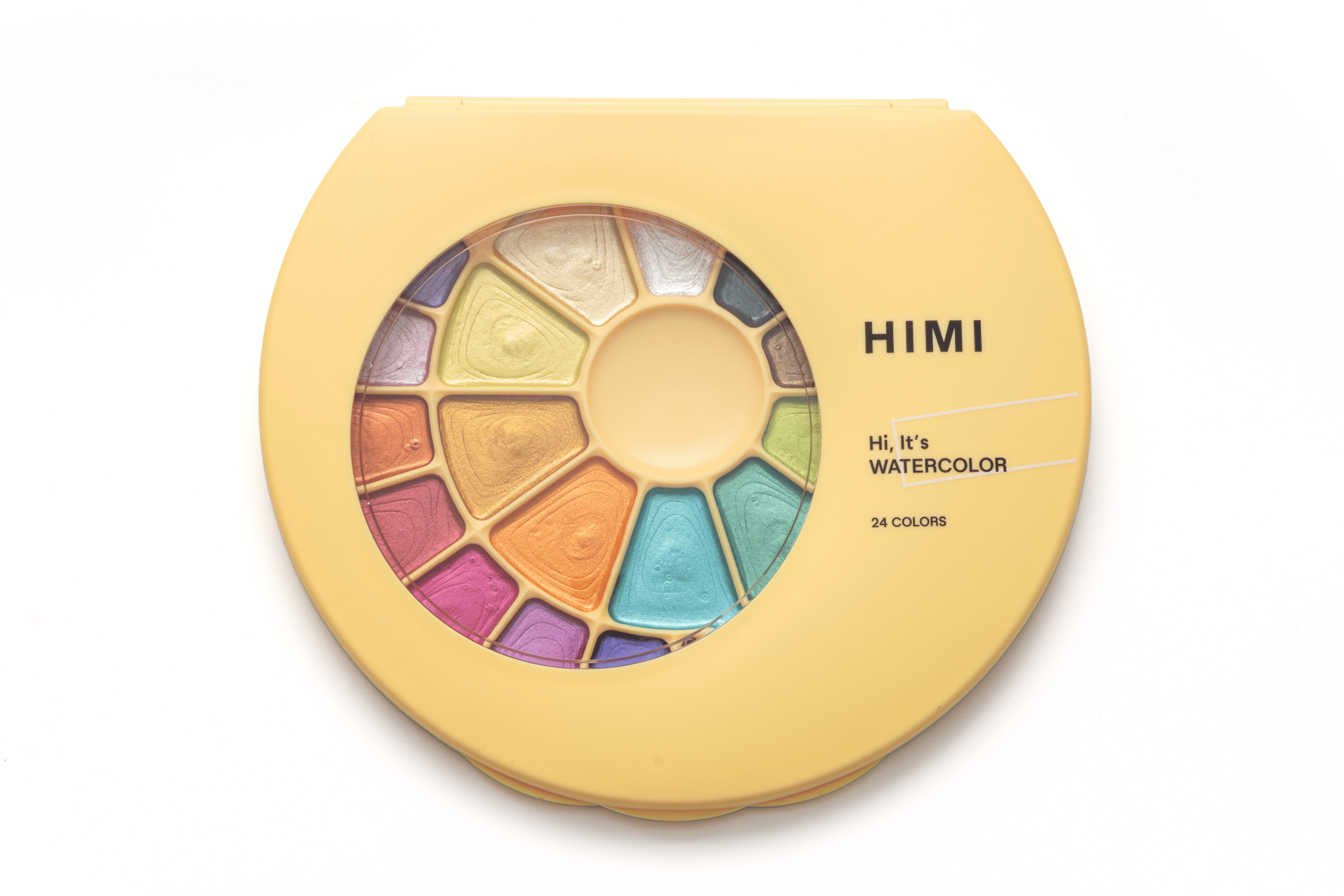 HIMI Semi-Moist Watercolour Set - 24, Pans Yellow Case, Metallic Edition
