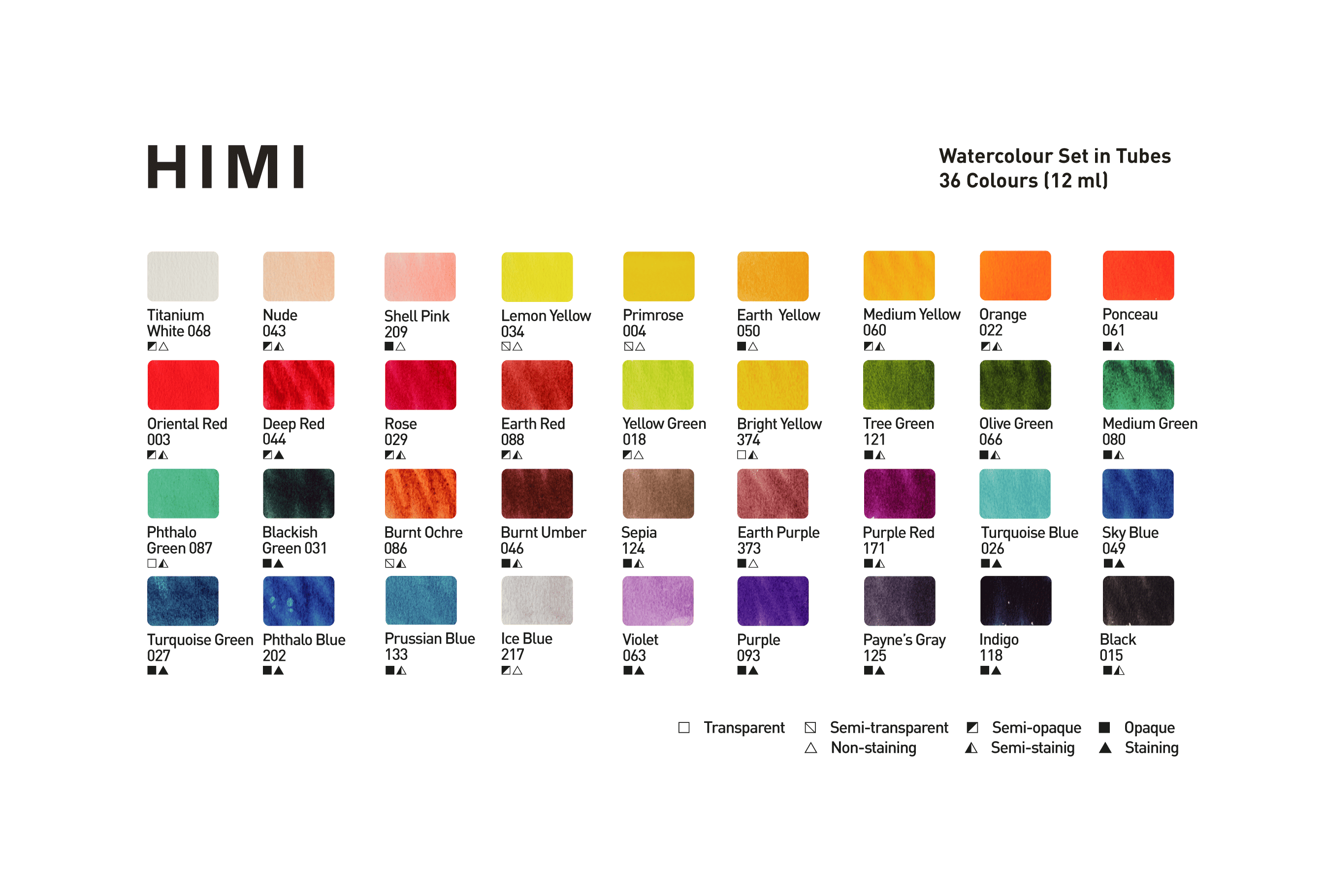 HIMI Watercolour Set - Set 36, 12 ml Tubes - 2