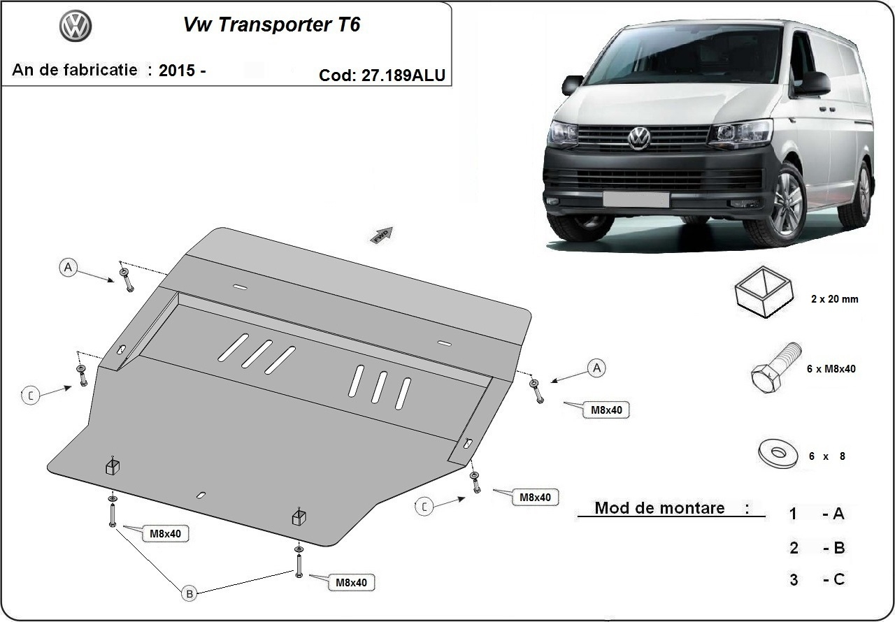 Pohjapanssari Aluminium Moottori+ | VW Transporter T6 (2015-2019) - 3