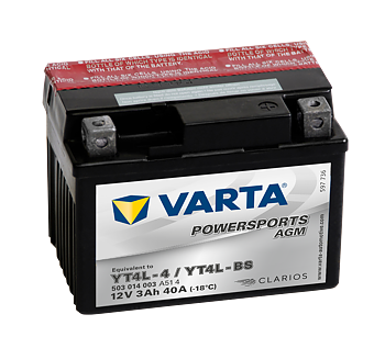 VARTA AGM MC Batteri 12V 3AH 40CCA (114x71x86mm) +höger YTX4L-BS