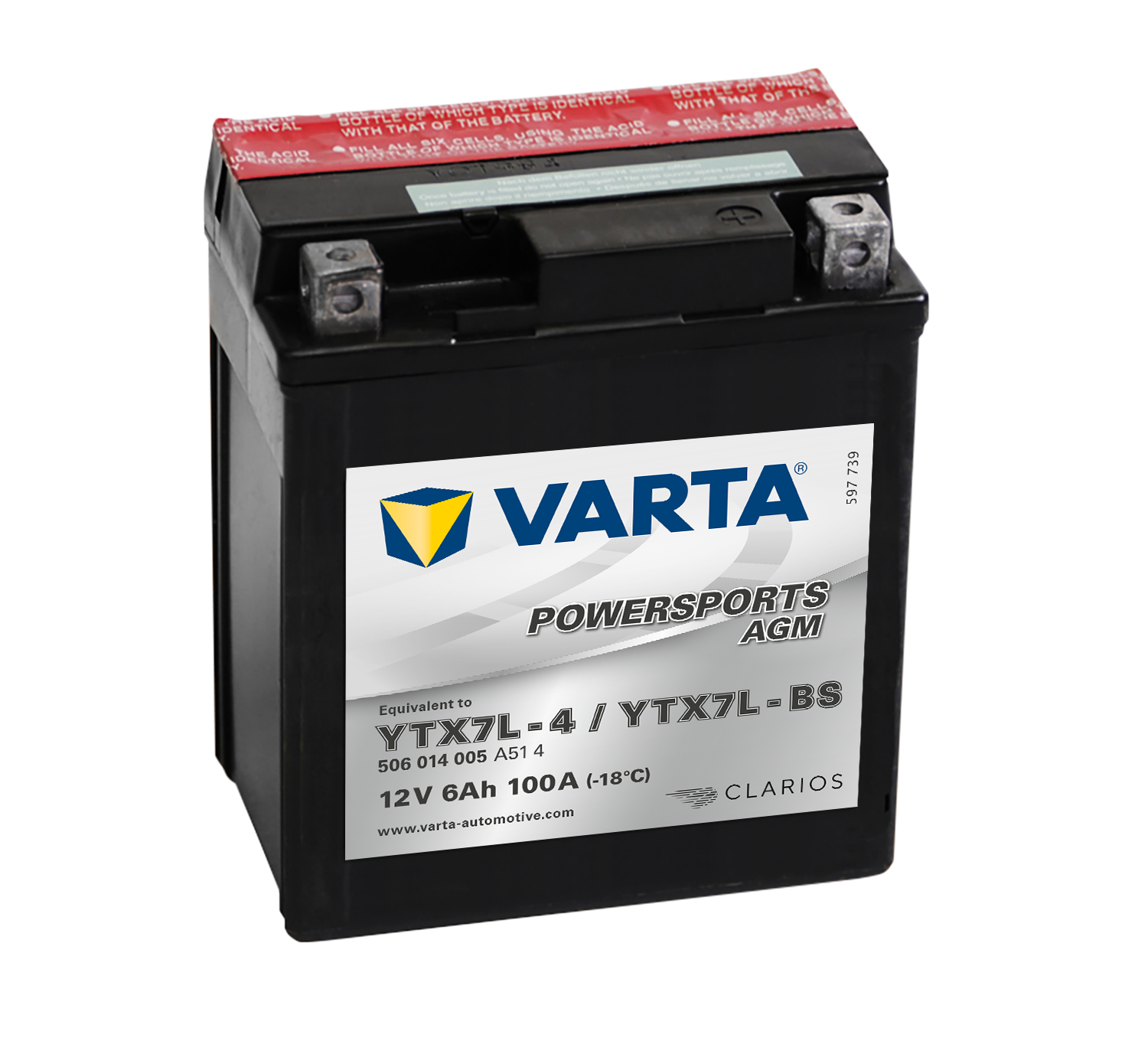 VARTA AGM MC Batteri 12V 6AH 100CCA (114x71x131mm) +höger YTX7L-BS