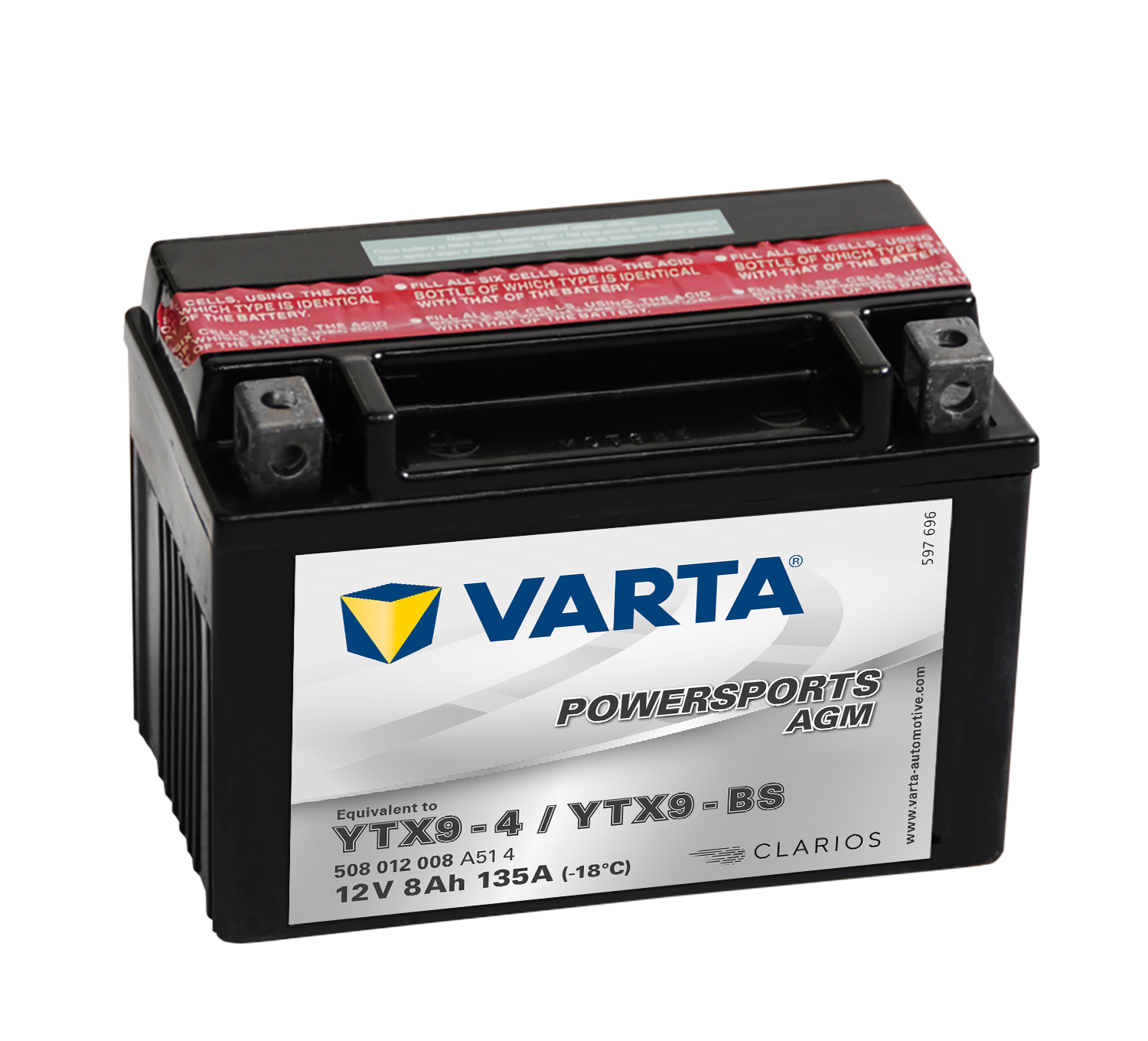 VARTA MC Batteri 12V 8AH 135CCA (152x88x106mm) +vänster YTX9-BS