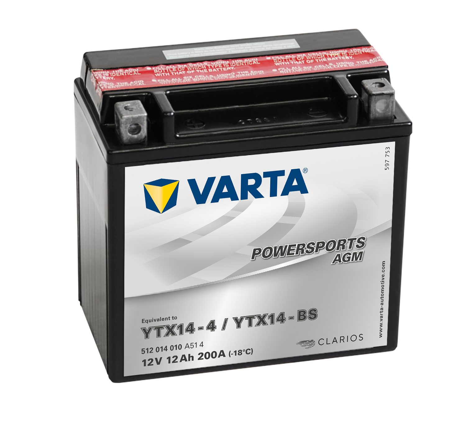 VARTA AGM MC Batteri 12V 12AH 200CCA (152x88x147mm) +vänster YTX14-BS