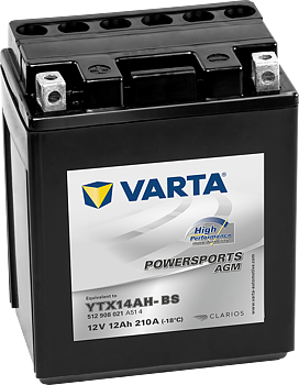 VARTA AGM MC Batteri 12V 12AH 210CCA (134x89x166mm) +vänster YTX14AH-BS