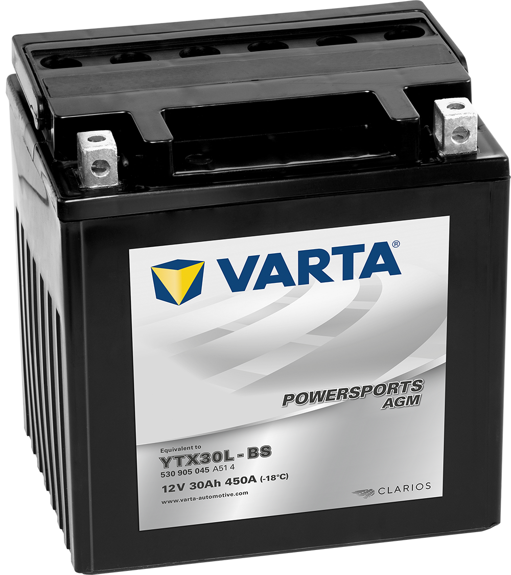 VARTA AGM MC Batteri 12V 30AH 450CCA (166x127x175mm) +höger YTX30L-BS