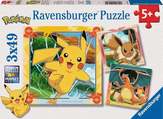 Pikachu, Chaizard and Eevee, 3 x49 Bitar Ravensburger - 2