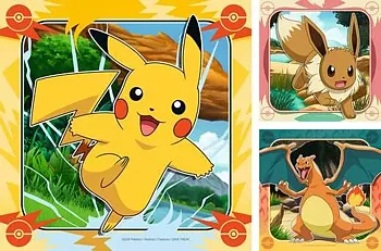 Pikachu, Chaizard and Eevee, 3 x49 Bitar Ravensburger