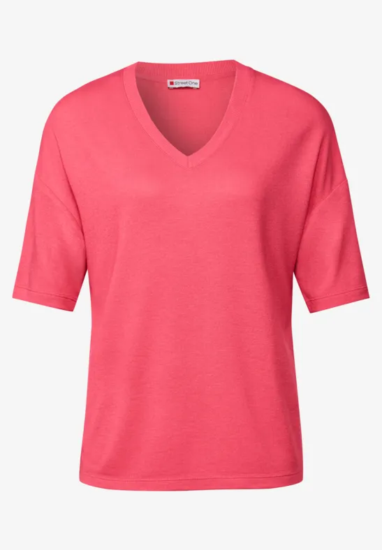 Stickad T-Shirt med V-ringning Almond Corall
