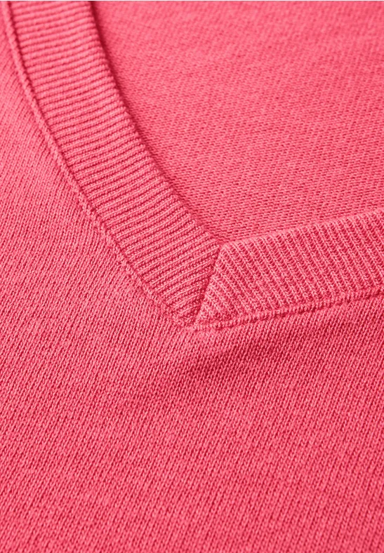 Stickad T-Shirt med V-ringning Almond Corall - 4