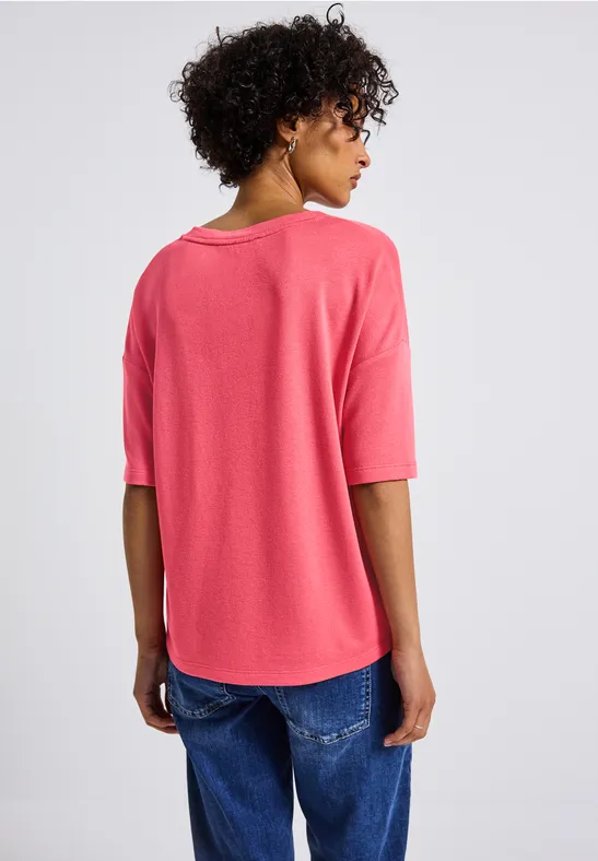 Stickad T-Shirt med V-ringning Almond Corall