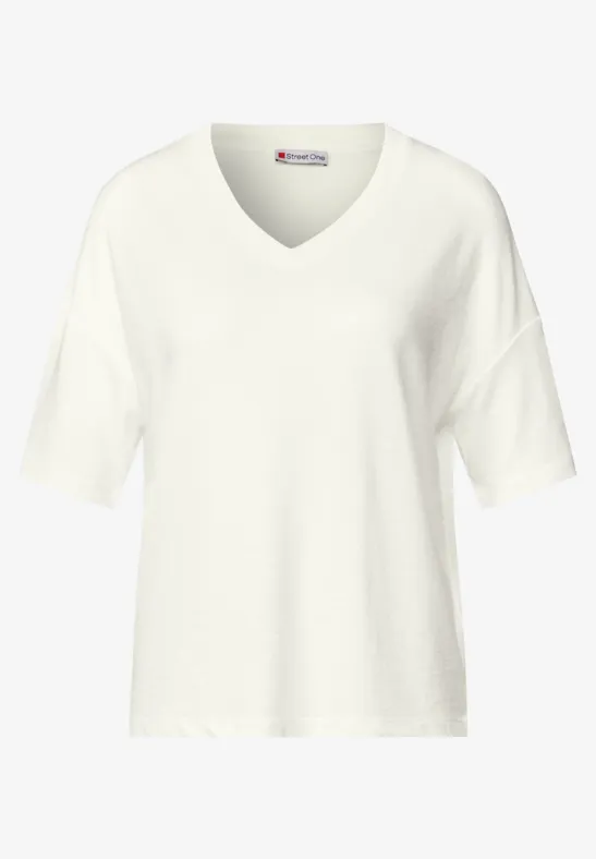 Stickad T-Shirt med V-ringning Off White