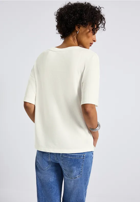 Stickad T-Shirt med V-ringning Off White - 3