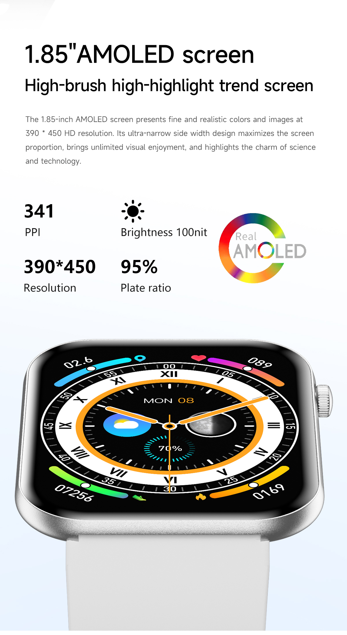Philippe Palmer Smart Watch LP71 Ultra Thin AMOLED Silver - 36