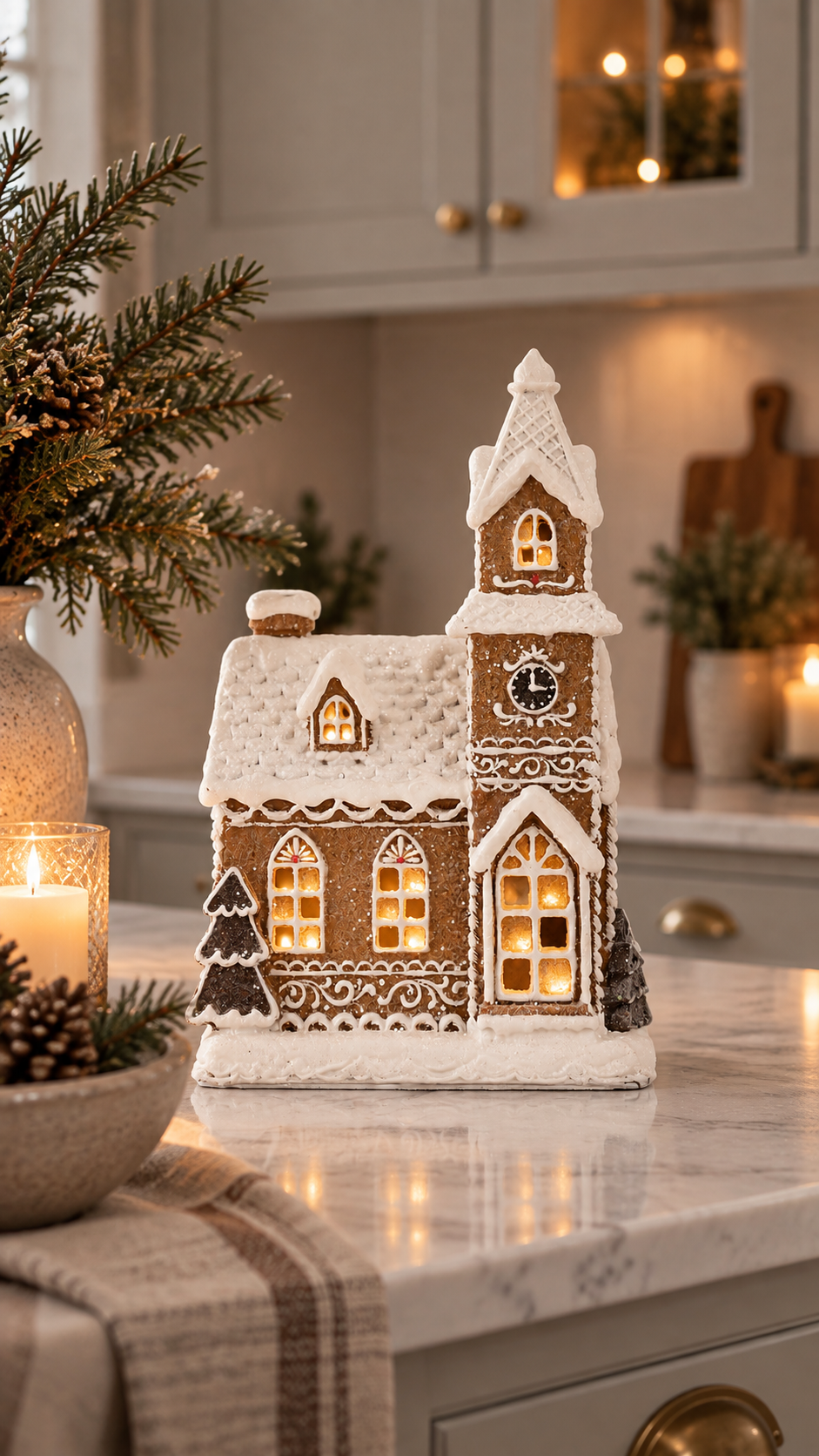 Gingerbread house with LED lighting - 14x12x21 cm - Battery operated