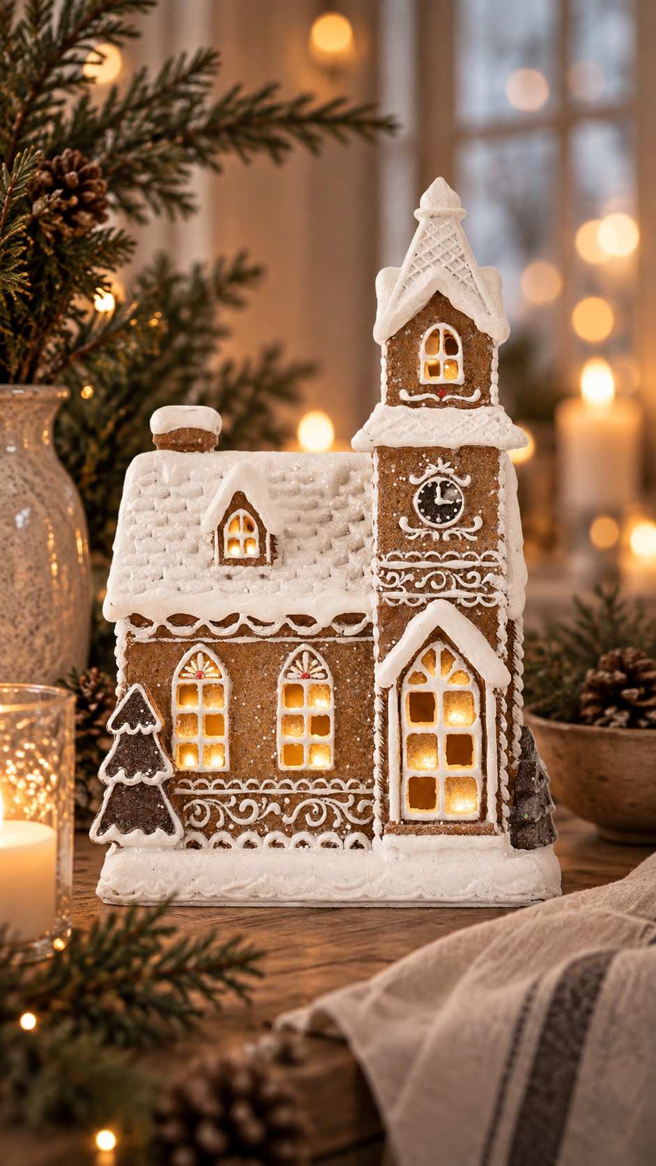 Gingerbread house with LED lighting - 14x12x21 cm - Battery operated - 2