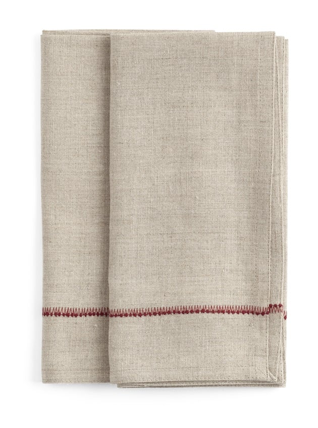 Chamois Linneservetter Red Embroidery 50x50cm - 2p