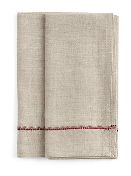 Chamois Linen Napkins Red Embroidery 50x50cm - 2p