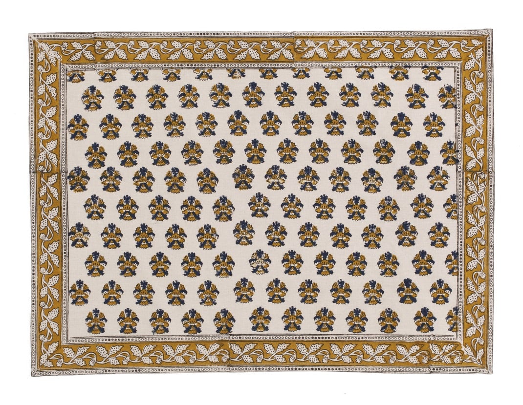 Chamois Bordstabletter Samode Butti Ochre & Blue on natural base - 2p