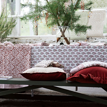 Chamois Bordsduk Persian Paisley Red, Green & White  - 2