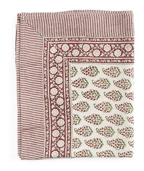 Chamois Linen Tablecloth Persian Paisley Red, Green White