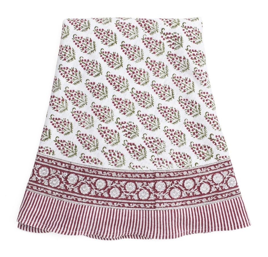 Chamois Rund Linneduk Persian Paisley Red, Green & White - 220cm