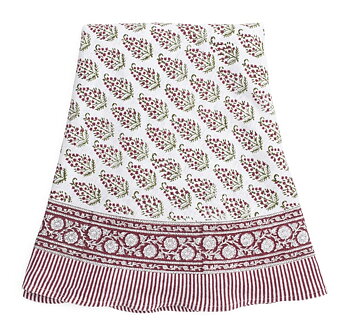 Chamois Round Linen Tablecloth Persian Paisley Red, Green & White - 220cm
