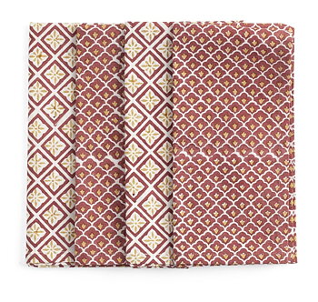 Chamois Napkins Diamond & Fan Red & Yellow - 4p