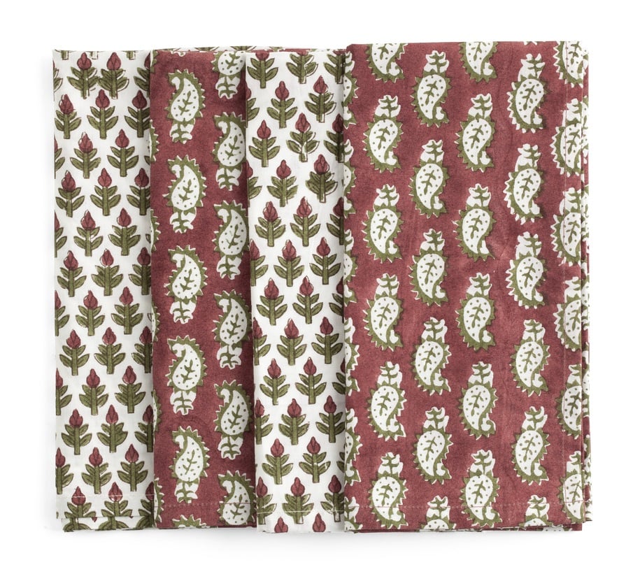 Chamois Servetter Paisley & Hyacint Red & Green - 4p