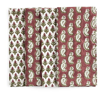Chamois Napkins Paisley & Hyacinth Red & Green - 4p