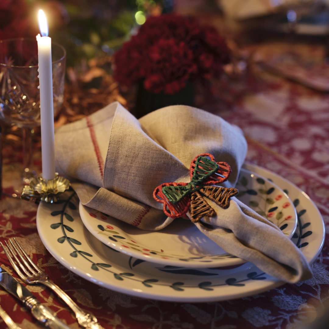 Chamois Napkin Rings Bow Red & Green - 2pack - 2