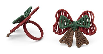 Chamois Napkin Rings Bow Red & Green - 2pack