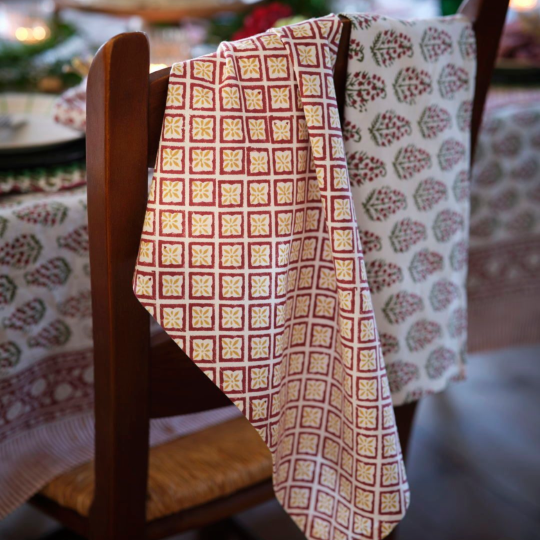 Chamois Kökshandduk Diamond & Persian Paisley Red & Yellow - 2p - 2