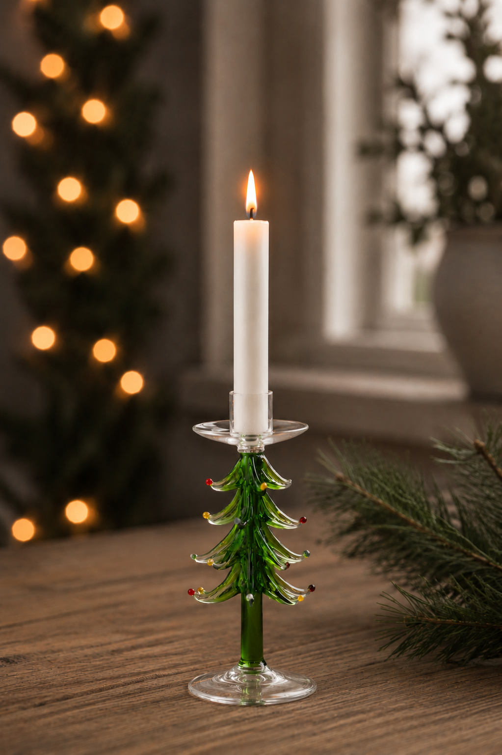Ljusstake - Julgran - Gran - Glas - Ø8x19 cm